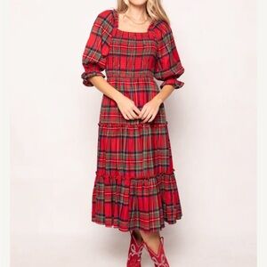 IVY CITY CO MADELINE DRESS IN HOLIDAY PLAID SIZE XS